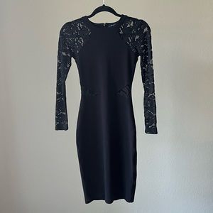 French Connection Viven Lace Illusion Cutout Dress Long Sleeve Black Size 4